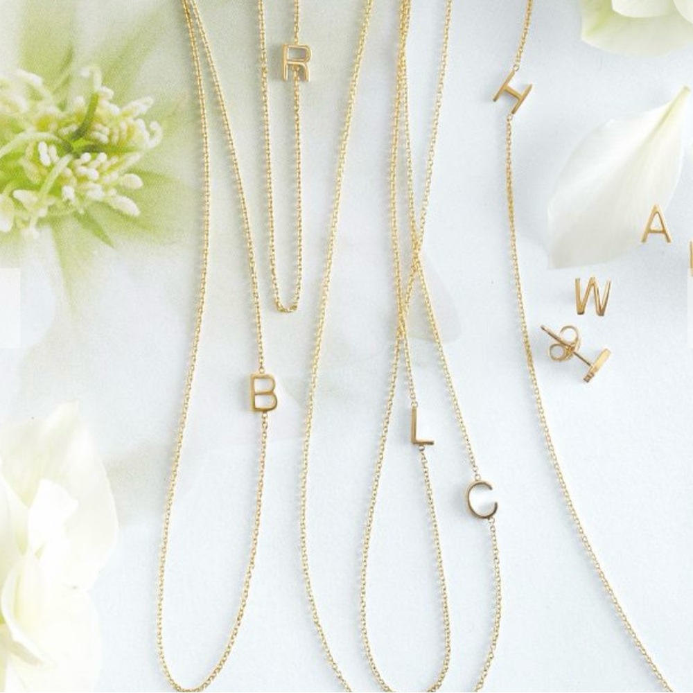 14k solid gold MAYA BRENNER ASYMMETRICAL INITIAL NECKLACE by Mark & Graham, “M” - Picture 4 of 6